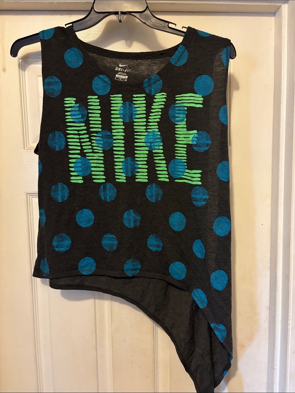 Nike Girls Black Side Tie Tank Top with  Logo and Blue Polka Dots Dri-Fit Size S
